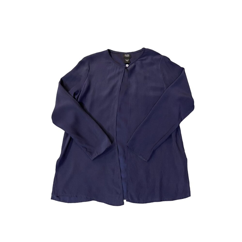 Eileen Fisher Cardigan Womens PS Petites Used Blue 100% Silk - Picture 5 of 14